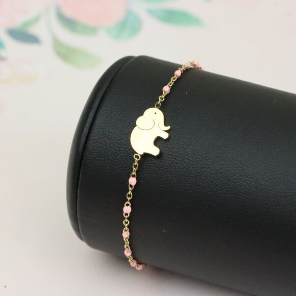 Cute Elephant Charm Yellow Bracelet with Pink Beads, XPBL0625 - Picture 7 of 11